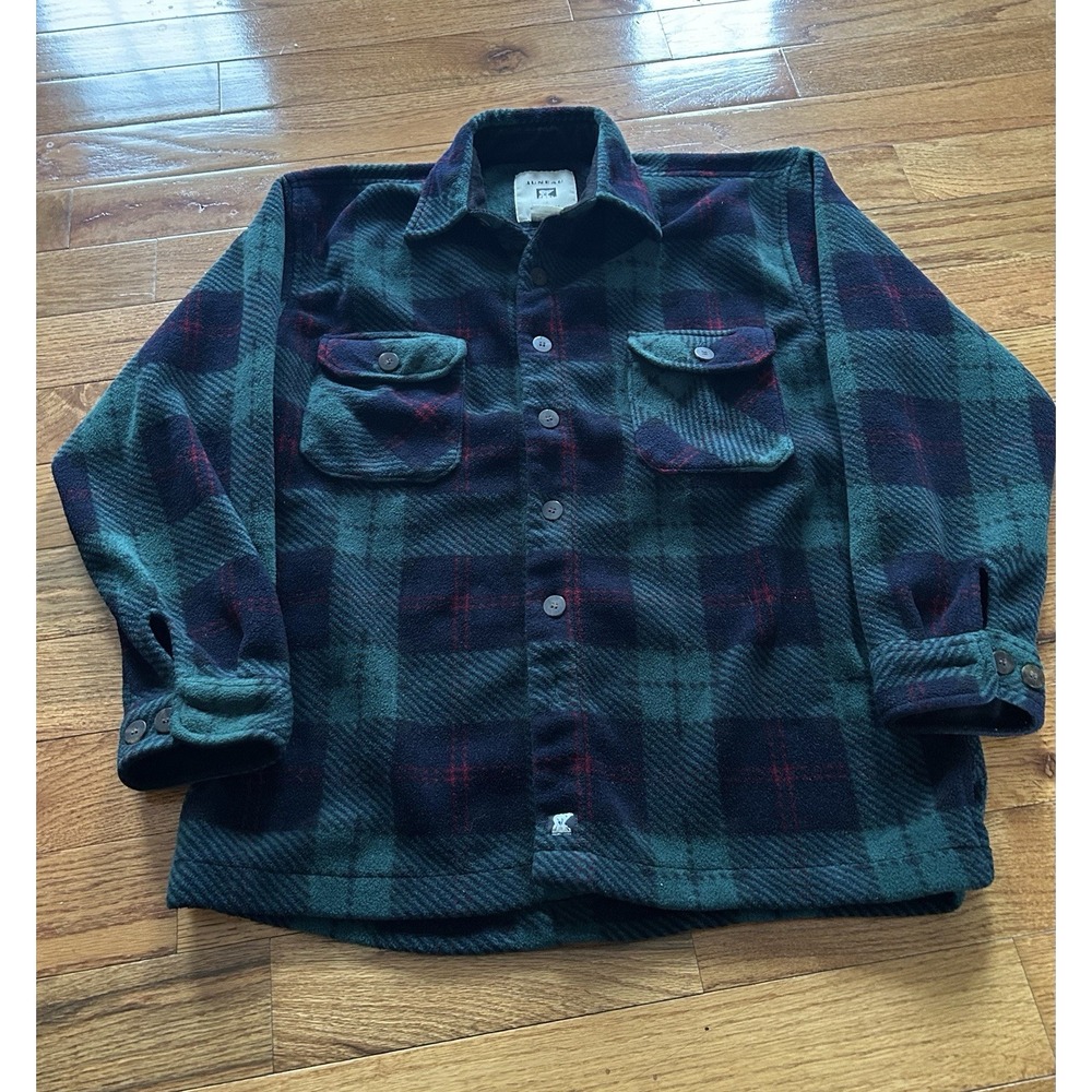 Juneau Mens Medium Green Plaid Flannel Shirt Heavyweight Double Pocket Top